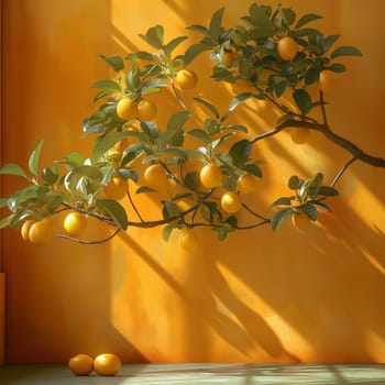 Orange Tree by Yellow Wall. Selective focus.