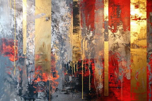 The abstract picture of the gold, red and grey colour that has been painted or splashed on the white blank background wallpaper to form the random shape that cannot be describe yet beautiful. AIGX01.