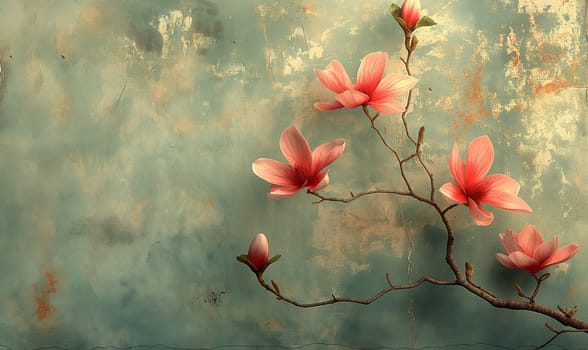 Magnolia Branches on Vintage Background. Selective focus.
