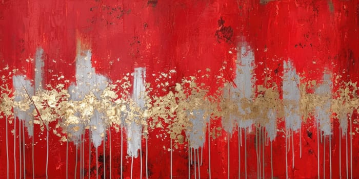 The abstract picture of the gold, red and grey colour that has been painted or splashed on the white blank background wallpaper to form the random shape that cannot be describe yet beautiful. AIGX01.