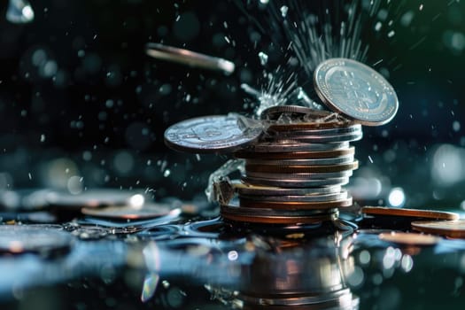 Economic downturn, debt crisis and market crash concept shown by shattering coins AIG41