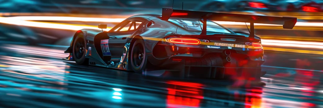 GT3 Super car racing on the circuit track while driving at high speed and accelerating at full power AIG44