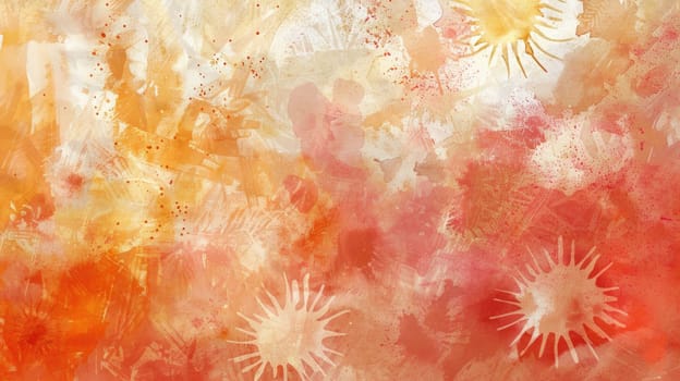 A closeup of a vibrant tie dye background with colorful circles resembling petals of an orange flower. The art paint creates a beautiful plant pattern AIG50