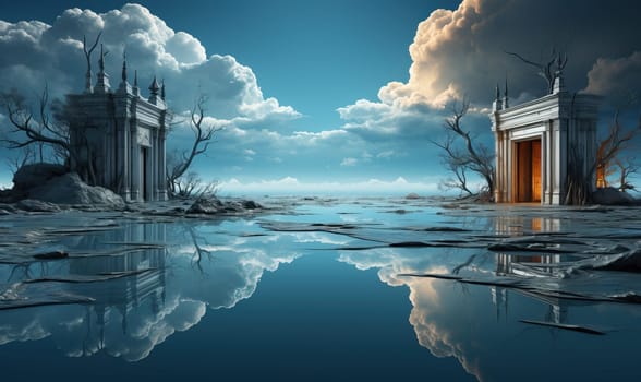 Majestic Gateway at Twilight Reflection. Selective focus.