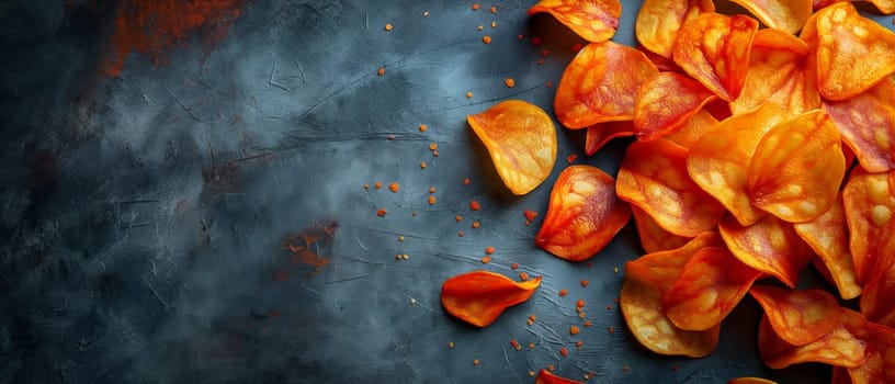 Colorful Vegetable Chips on Dark Background. Selective focus.