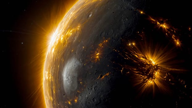 Star planet in the outer space , unknown star with glowing red hot magma displacement in unknown galaxy