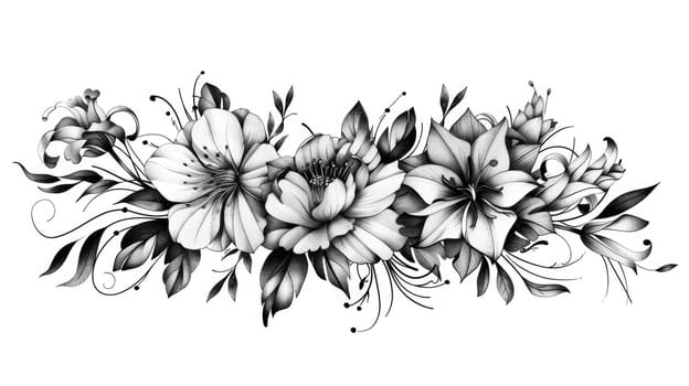 A black and white floral arrangement with lilies, roses, and other flowers. AIG51A.
