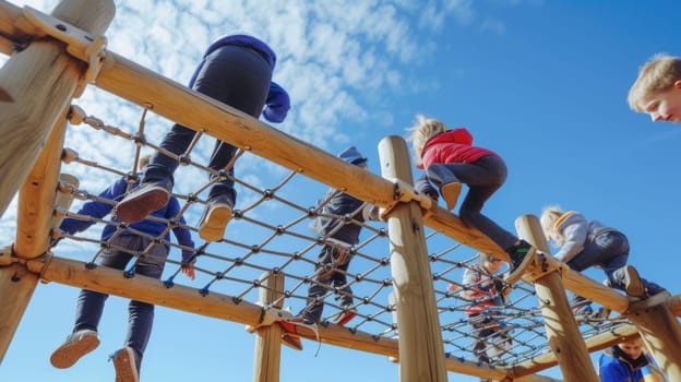 A group of young girls enjoying leisure time on a playground, having fun under the sky and sharing moments of art and recreation in the city. AIG41