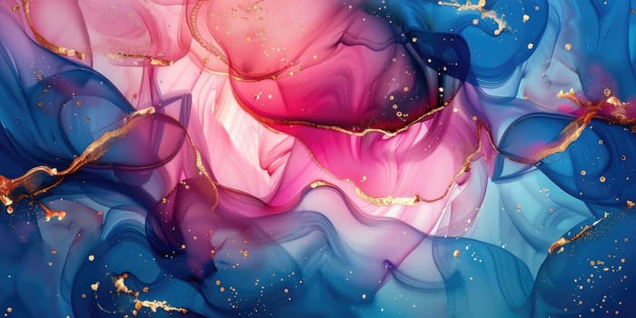 Blue and pink abstract painting with gold flecks AIG51A.