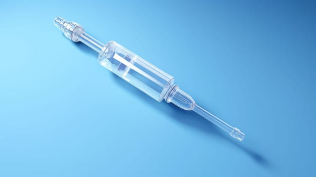 A syringe with a vaccine against diseases on a blue background. Medicine, treatment in a medical institution, healthy lifestyle, medical life insurance, pharmacies, pharmacy, treatment in a clinic.