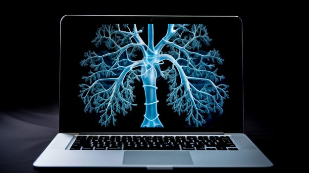 Human lungs on X-ray, human bones on a dark background. Medicine, treatment in a medical institution, healthy lifestyle, medical life insurance, pharmacies, pharmacy, treatment in a clinic.