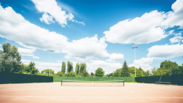 Tennis court in the sunny day horizont. Playing sports, healthy lifestyle, physical activity, training, active lifestyle, competition, Preparation for big sports.