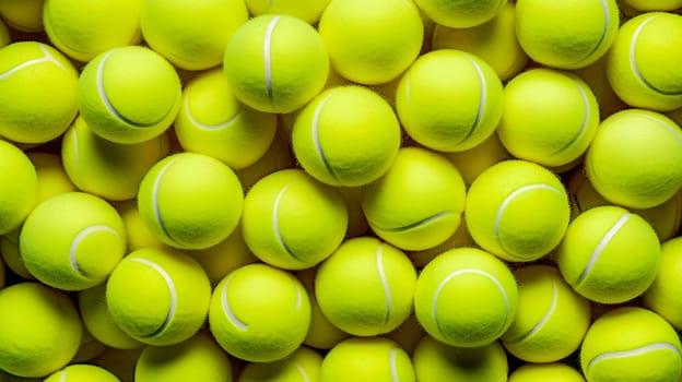 Lots of vibrant tennis balls, pattern of new tennis balls for background. Playing sports, healthy lifestyle, physical activity, training, active lifestyle, competition, Preparation for big sports.