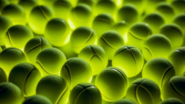 Lots of vibrant tennis balls, pattern of new tennis balls for background. Playing sports, healthy lifestyle, physical activity, training, active lifestyle, competition, Preparation for big sports.