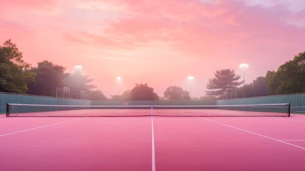 Pink tennis court contrasted with blue. Playing sports, healthy lifestyle, physical activity, training, active lifestyle, competition, Preparation for big sports.