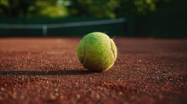 Tennis ball on tennis clay court with copy space for text, Sport and healthy lifestyle wallpaper or background.