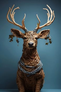 3d deer statue with antlers made of ropes. Generative AI.