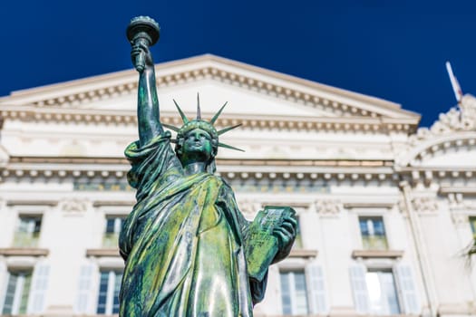 Statue of Liberty made by Bartholdi on Promenade des Anglais in Nice, France