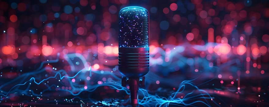 a microphone is sitting on a table in front of a colorful background . High quality