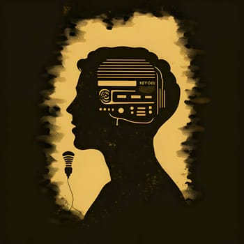 Vector illustration of a man with a radio in black silhouette against a clean white background, capturing graceful forms.