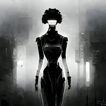 Vector illustration of a robot in black silhouette against a clean white background, capturing graceful forms.