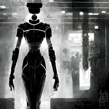 Vector illustration of a robot in black silhouette against a clean white background, capturing graceful forms.