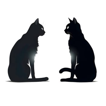 Vector illustration of two cats in black silhouette against a clean white background, capturing graceful forms.