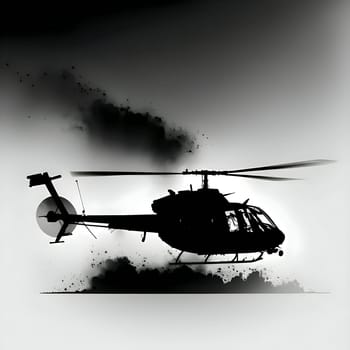 Vector illustration of a helicopter in black silhouette against a clean white background, capturing graceful forms.