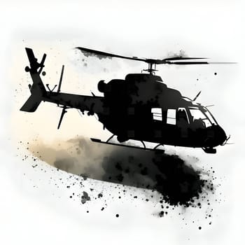 Vector illustration of a helicopter in black silhouette against a clean white background, capturing graceful forms.