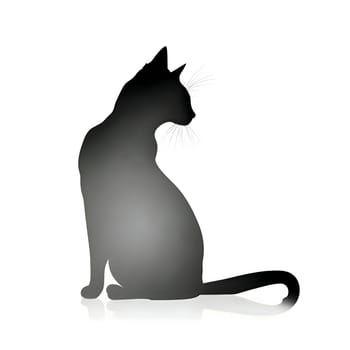 Vector illustration of a cat in black silhouette against a clean white background, capturing graceful forms.