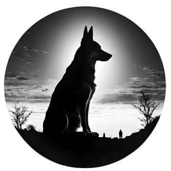 Vector illustration of a dog in circle in black silhouette against a clean white background, capturing graceful forms.