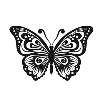 Vector illustration of a butterfly in black silhouette against a clean white background, capturing graceful forms.