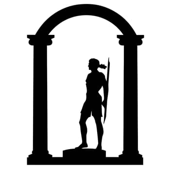 Vector illustration of a women between the pillars in black silhouette against a clean white background, capturing graceful forms.