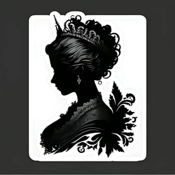 Vector illustration of a women in the crown in black silhouette against a clean white background, capturing graceful forms.