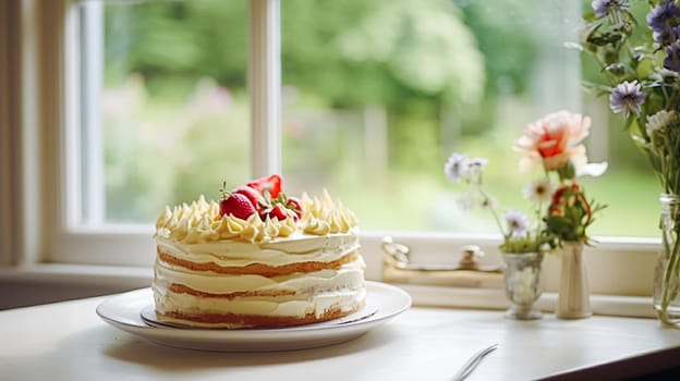 Homemade birthday cake in the English countryside house, cottage kitchen food and holiday baking recipe inspiration