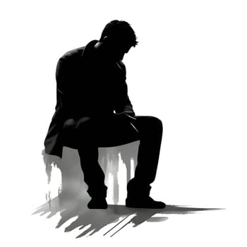 Vector illustration of a seated man in black silhouette against a clean white background, capturing graceful forms.