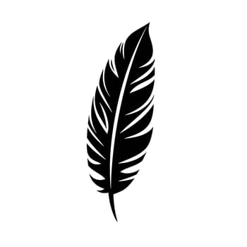 Vector illustration of a feather in black silhouette against a clean white background, capturing graceful forms.