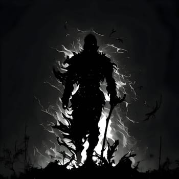 Vector illustration of a warrior in black silhouette against a clean dark background, capturing graceful forms.