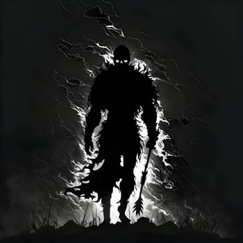 Vector illustration of a warrior in black silhouette against a clean dark background, capturing graceful forms.