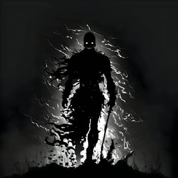 Vector illustration of a warrior in black silhouette against a clean dark background, capturing graceful forms.