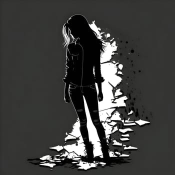 Vector illustration of a girl in black silhouette against a clean dark background, capturing graceful forms.