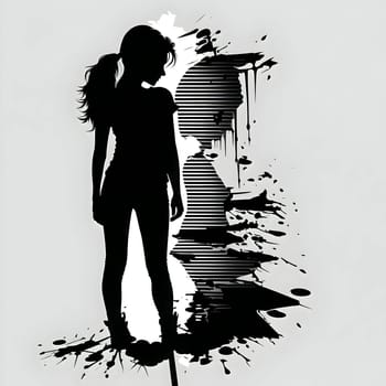 Vector illustration of a girl in black silhouette against a clean white background, capturing graceful forms.