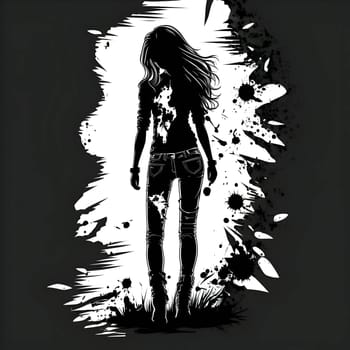 Vector illustration of a girl in black silhouette against a clean white background, capturing graceful forms.