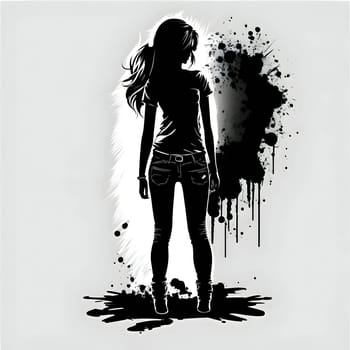 Vector illustration of a girl in black silhouette against a clean white background, capturing graceful forms.