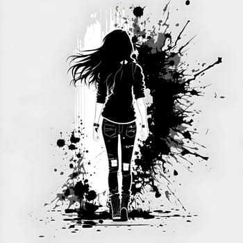 Vector illustration of a girl in black silhouette against a clean white background, capturing graceful forms.