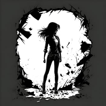 Vector illustration of a girl in black silhouette against a clean white background, capturing graceful forms.