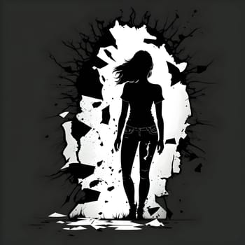 Vector illustration of a girl in black silhouette against a clean white background, capturing graceful forms.