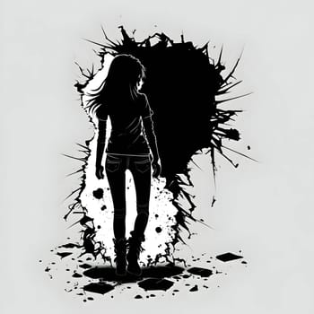 Vector illustration of a girl in black silhouette against a clean white background, capturing graceful forms.