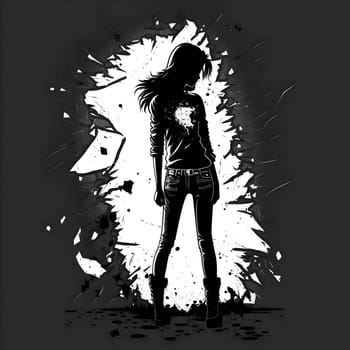 Vector illustration of a girl in black silhouette against a clean white background, capturing graceful forms.