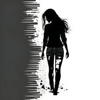 Vector illustration of a girl in black silhouette against a clean white background, capturing graceful forms.